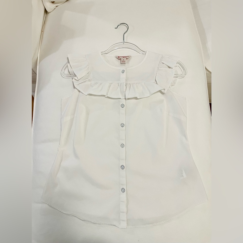 Brooks Brothers White Ruffle Button Down Top